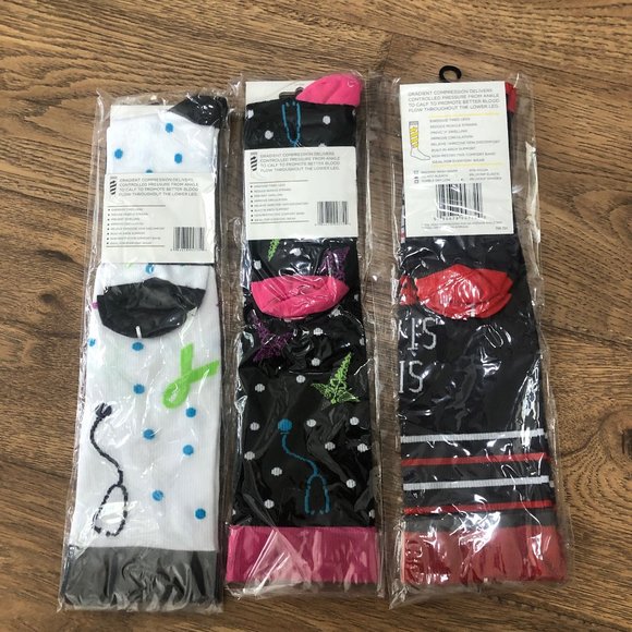 Lot of 3 Nurse Themed XL Light Compression Socks - Picture 2 of 2